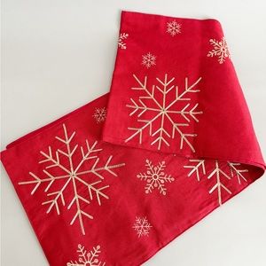 Rachel Ashwell Red & Gold Embroidered Snowflake Christmas Table Runner, 72” Long